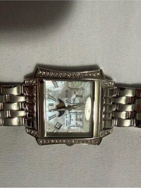Men's Silver Stainless Steel Chronograph Watch with Mother-of-Pearl Dial